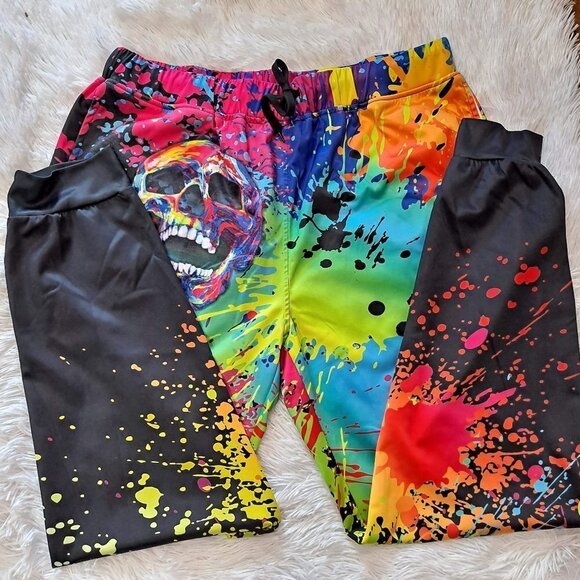 Skull Paint Splatter Drawstring Joggers Size XL EUC - Picture 1 of 7